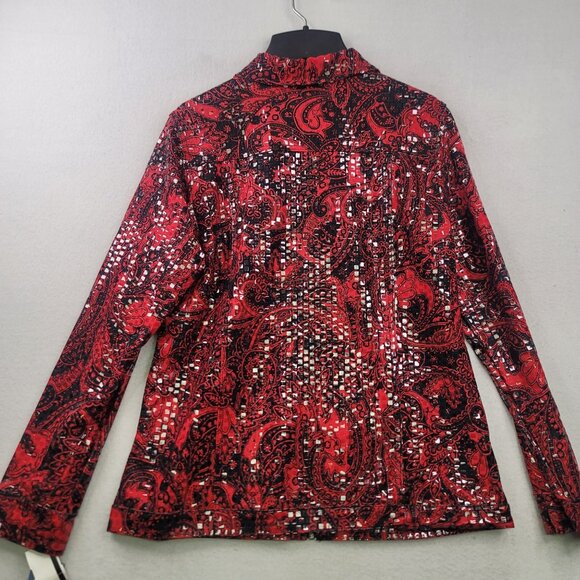 Koret Womens Red Paisley Embellished Jacket Size Small Full Zip Long Sleeve - Picture 9 of 12
